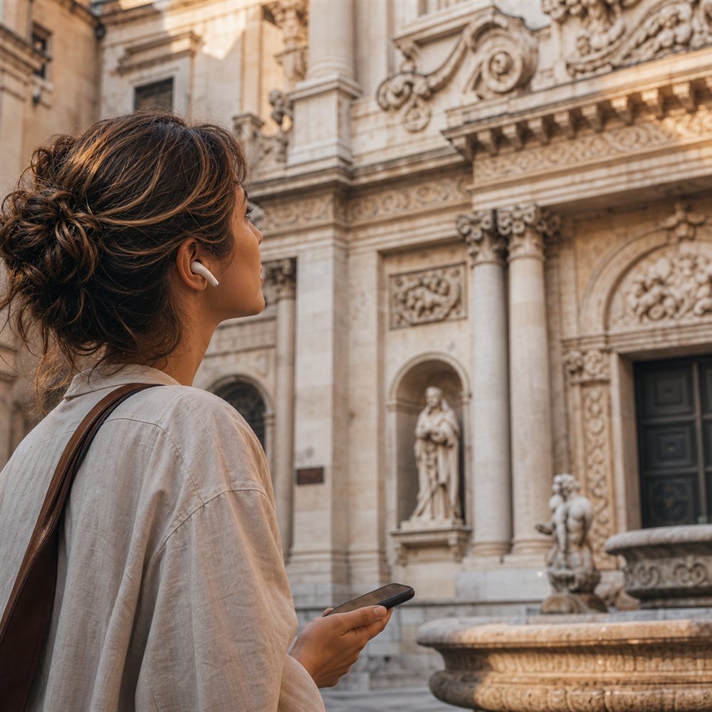 Architettura storica italiana vista durante una passeggiata audio culturale