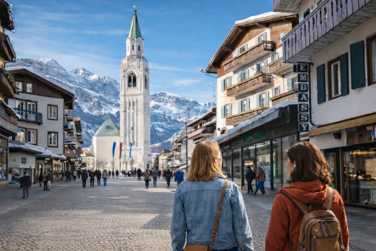 Traveller listening during a Cortina d’Ampezzo audio walk