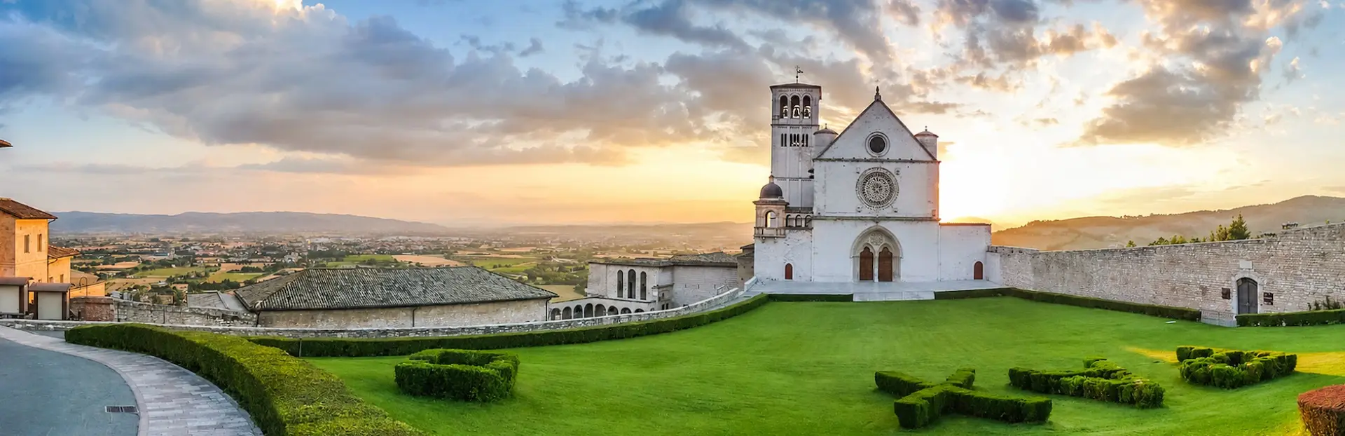 Basilica of Saint Francis in Assisi at sunset